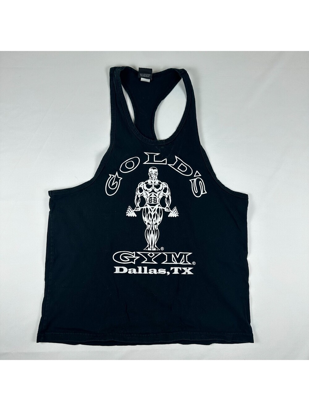 Gold's Gym Dallas TX Stringer Tank Top Men's Size L Black Bodybuilding Shirt